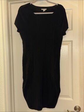 H&M Black Short-Sleeve Textured Mini Dress